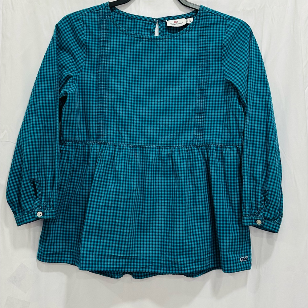 Vineyard Vines Girls Shirt Size 14 Long Sleeve Green/Blue Plaid- adorable